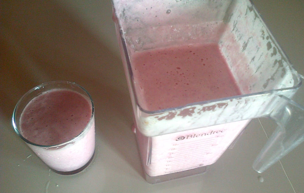 Pink Pineapple Ginger Smoothie glass and blender