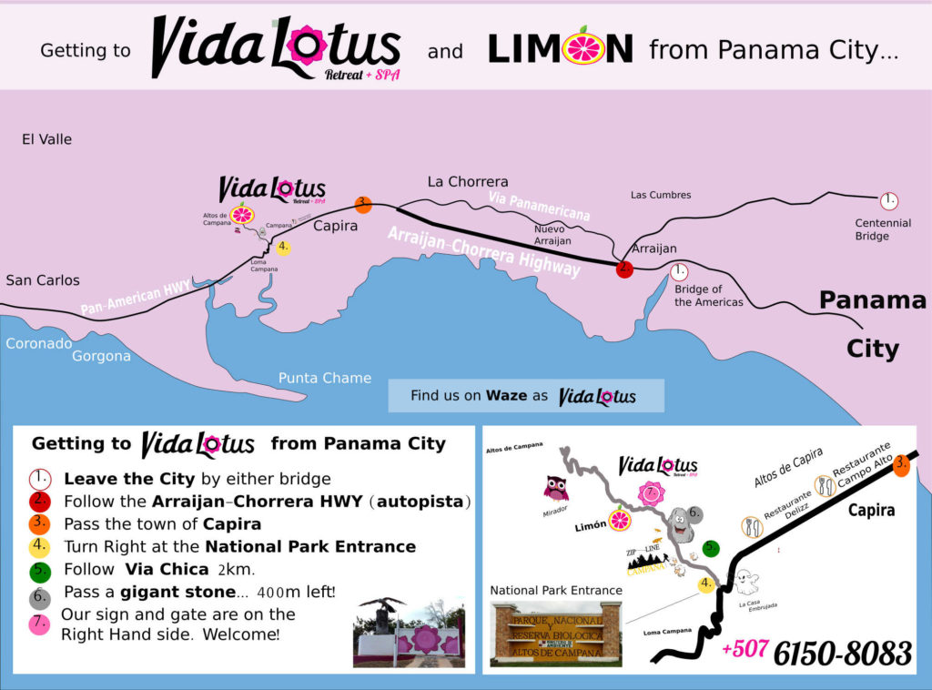 Map and Driving directions for Getting to Vida Lotus Retreat & Spa from Panama City
